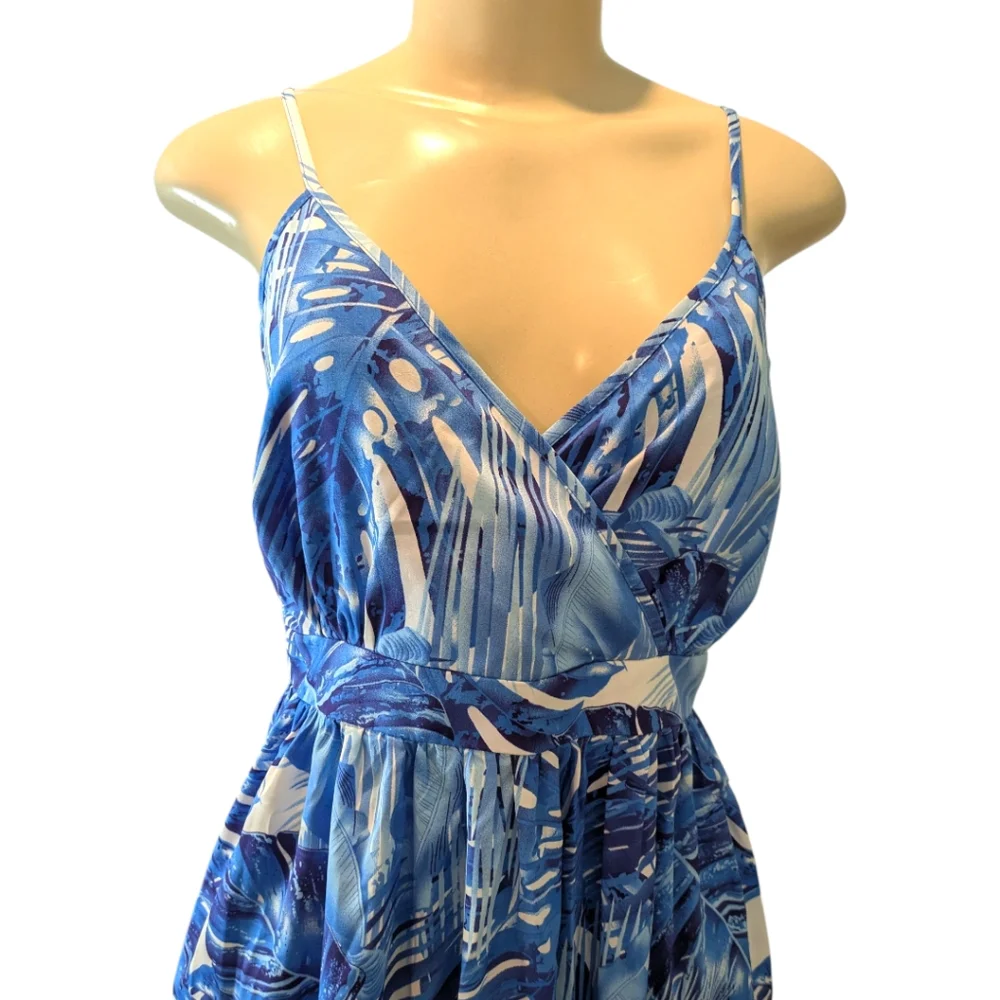 Hawaiianize Blue Tropical Print Cotton Maxi Dress Women's Large NWT